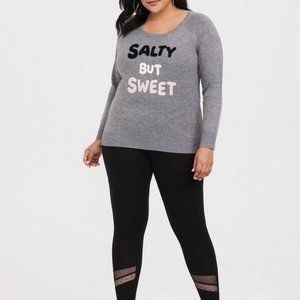 Torrid “Salty But Sweet” scoop neck sweater 2X gray with colorful lettering.